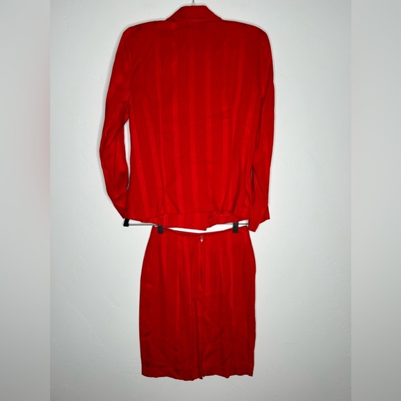 Vintage Sauci Red Stripe Skirt Suit Set Size Med Blazer Size 3 Skirt Office 90's - Picture 2 of 16